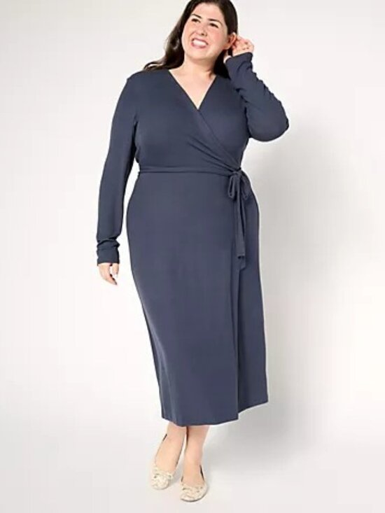Barefoot Dreams Dresses & Skirts - NWT Barefoot Dreams Size XS Indigo Dark Blue Ultra Soft Rib Wrap Midi Dress NEW